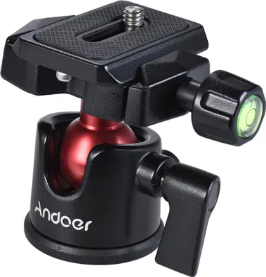 Productafbeelding van Andoer Mini-kogelkop, kogelkop, tafelstatief, statief, adapter, panoramafotografie met snelsluitplaat voor DSLR-camera, systeemcamera, camcorder