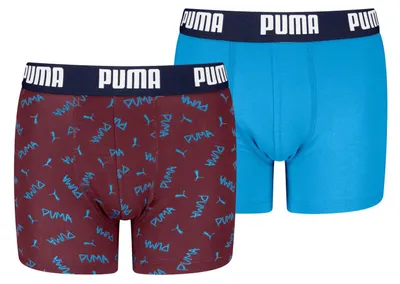 Produktbild von PUMA Jungen Script Print Boxer Briefs, Burgundy/Blue, 170-176 EU