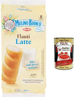 Produktbild von 12x Mulino Bianco Flauti Milch kuchen snack mit 100 % frischer italienischer Milch 280 g + Italian gourmet polpa 400g