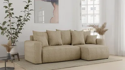 Zdjęcie produktu dla Narożnik z funkcją spania i podstawą łóżka DENVER - w kształcie litery L w stylowym kolorze POSO Beige Ottoman right