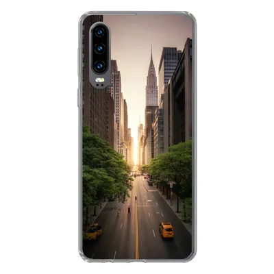 Produktbild von MuchoWow® Handyhülle Schutzhülle Hülle für Huawei P30 New Yorker Straße am Morgen Silikon Softcase Handy Hülle - Kartenbesitzer