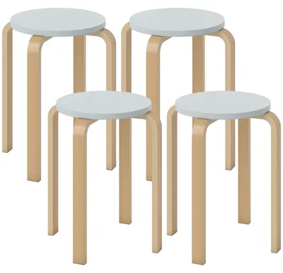 Produktbild von Set aus 4 stapelbaren runden Hockern aus grauem Holz, ? 40 x 45 cm