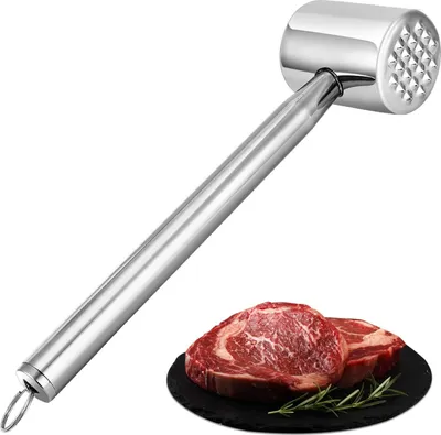 Produktbild von Fleischklopfer Edelstahl 304, Doppelseitiger Fleischklopfer, Fleischhammer, Meat Tenderizer, Schnitzelklopfer, fš¹r Steak, Schnitzel, Rindfleisch, Huhn, Schwein, Spš¹lmaschinengeeignet