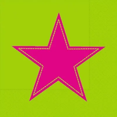 Produktbild von 20 COCKTAIL SERVIETTEN 25x25cm. Pinker Stern auf kiwi