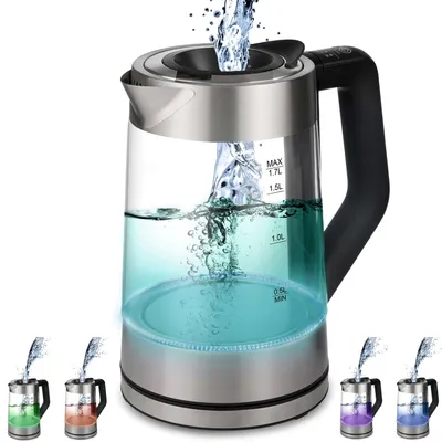 Produktbild von Ecosa Glas Wasserkocher mit Temperatureinstellung | Easy Fill Deckel | Membran Einlass | LED Farbwechsel in Abhängigkeit der Temperatur | 1,7 Liter | 2200 Watt