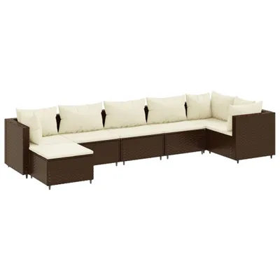 Image de Salon de jardin avec coussins 7 pcs marron résine tressée