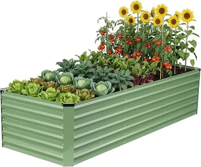 Obrázek produktu pro Vyvýšené záhony pro zahradu, venkovní květináče z pozinkované oceli pro pěstování zeleniny, květin a bylinek, rozměry 240x90x60 cm, barva: olivově zelená