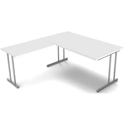 Produktbild von Kerkmann Schreibtisch 4365 START UP 160x80x75cm mit Anbautisch 100x60x75cm C-Fuß-Gestell alusilber inkl. Kabelkanal verschiedene Dekore Weiß