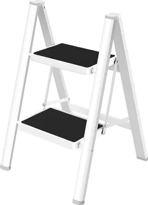 Productafbeelding van Famanu opklapbare steigertrap met 2 treden - voorzien van een breed, antislip pedaal, draagvermogen 150 kg, wit