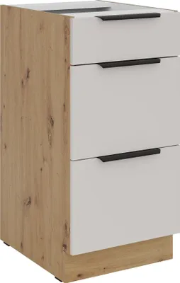 Produktbild von Küchen Unterschrank 40 cm Küche SOLANO Kaschmir beige matt + Eiche Artisan matt Soft-Close Küchenzeile Küchenblock