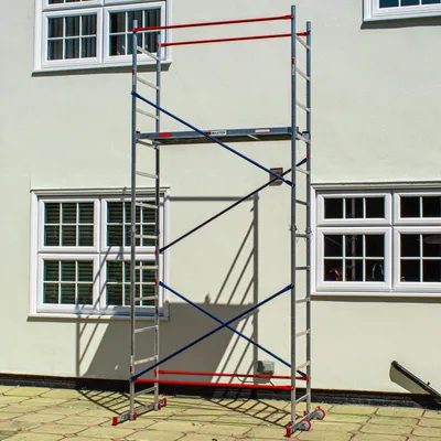 Produktbild von Home Master Heimwerken Gerüstturm | 5m Arbeitshöhe | Fahrbares Arbeitsgerüst | Chnelle Montage | Aluminium