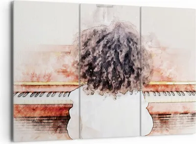 Produktbild von Bild auf Leinwand - Leinwandbild - 3 Teile - Kind Klavier Aquarell - 165x110cm - Wand Bild - Wanddeko - Wandbilder - Leinwanddruck - Bilder - Wanddekoration - Leinwand bilder - CE165x110-4702