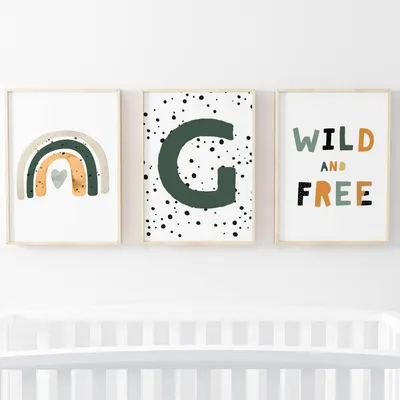 3er-Set Kinderzimmer-Drucke, Regenbogen, Scandi-Boho, A4