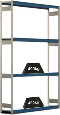 Produktbild von Weitspannregal ELCH Stecksystem T-Profil | Grundregal | HxBxT 300x201x40cm | 4 Ebenen | Stahlplatten-Fachboden | Fachlast 400kg | Enzianblau