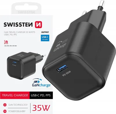 Immagine prodotto di SWISSTEN Caricabatterie da viaggio GaN 1xUSB-C 35W PD nero