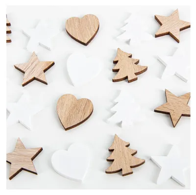 Produktbild von 24 Weihnachten Tischdeko Holz Herz Baum Stern 3cm braun weiß