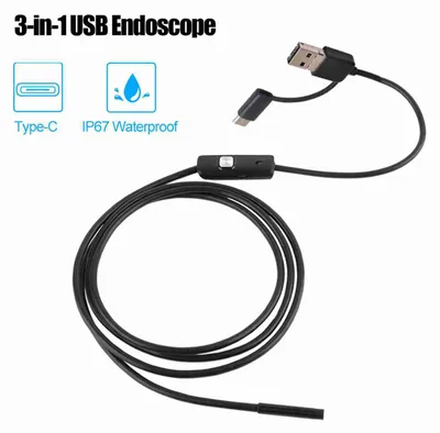 Obrázek produktu pro 3v1 průmyslová endoskopická inspekční kamera, 6 integrovaných LED diod, IP67, vodotěsná, USB typu C, pro smartphony s Androidem/PC