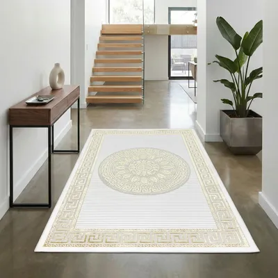 Immagine prodotto di Tappeto di design orientale con ornamenti lucidi in bianco e oro Dimensioni - 80 x 150 cm