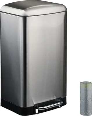 Image de Poubelle de cuisine Relaxdays, 30 L, anti-traces de doigts, seau intérieur amovible, sac poubelle, poubelle à pédale en acier inoxydable, argent