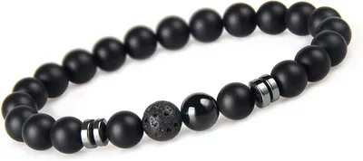 Productafbeelding van Heren Armband - Natuursteen Kralen - Dagelijks Dragen - Handgemaakt Uniek - 8 mm Kralen - Zwart