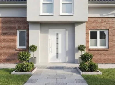 Produktbild von ARON Haustür Basic 3111 Aluminium-Kunststoff-Verbund RAL 9016 verkehrsweiß 1000x2100 mm beidseitig flügelüberdeckend DIN