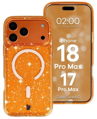 Produktbild von Glitzer Hülle mit Magnetring für iPhone 18 Pro Max / 17 Pro Max, Bizon Case SparklO, Transparent-Orange mit Glitzer
