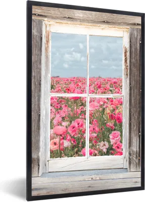 Produktbild von MuchoWow® MuchoWow® Gerahmtes Poster Aussicht - Blumen - Feld 60x90 cm - Poster mit zchwarzem Bilderrahmen - Kunst