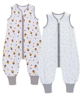 Image de Sac de couchage pour bébé, modèle été (0,5 TOG), avec pieds, lot de 2, en coton, motifs abeilles/étoiles