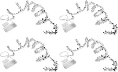 Produktbild von 20 LED Lichterkette silber Blätter hochglanz 200cm 4 Stück batteriebetrieben Timer Lichtergirlande Deko Leuchtdraht Winter Weihnachten