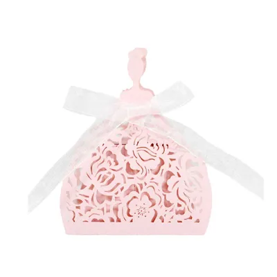 Image de 50Pcs / set Laser Cut Hollow Candy Box Cookie Coffrets Cadeaux, 3D Brial Favor Boxes Party Decoration Wedding Favors Cute Chocolate Box