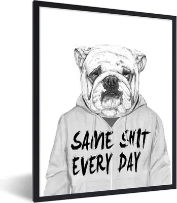 Produktbild von MuchoWow® Gerahmtes Poster Hund - Pullover - Zitat - Weiß 30x40 cm - Poster mit Schwarzem Bilderrahmen Wandposter Rahmen Foto Bilder - Wanddeko - Kunstdrucke