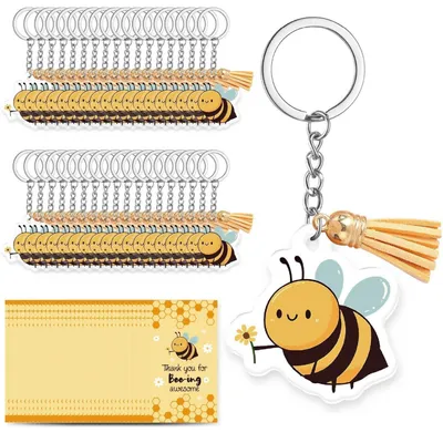 Produktbild von Acryl Schlüsselanhänger Set 36 Stück mit Quastenanhänger und Dankeskarten für Mitarbeiter und Kollegen