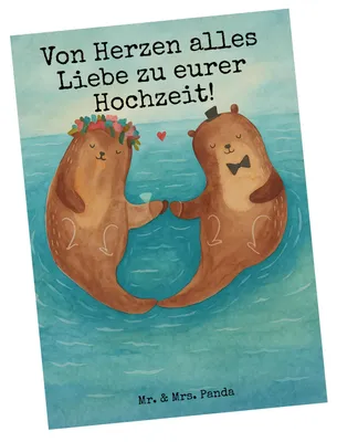 Produktbild von Mr. & Mrs. Panda Ansichtskarte Hochzeit Otter Design - Weiß - Geschenk, Ansichtskarten, Postkarten, Grußkarte, Postkarte, Kunstkarten, Hochzeitskarte, Hochzeitstag, Zur