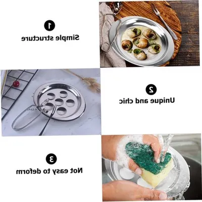 Edelstahl Escargot-Platte mit 6 Fächern und Zangen zum Zubereiten und Servieren von Meeresfrüchten und Schnecken
