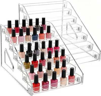 Produktbild von 2 Nagellackhalterungen, 7 Nagellackflaschen, Ablagefläche, Kartenständer, transparent, Acryl, Nagellackregal