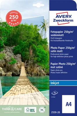 Produktbild von Avery Zweckform 2559-20 Premium Inkjet Fotopapier, A4, einseitig beschichtet, 250 g/m², 20 Blatt