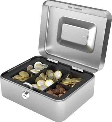 Produktbild von ACROPAQ Geldkassette abschließbar - Kasse mit Münzzählbrett, Klein 16 x 20 x 9 cm - Abschließbare Box, Geldkasse, Geldkoffer geeignet für Geldaufbewahrung - Silber - 10001S