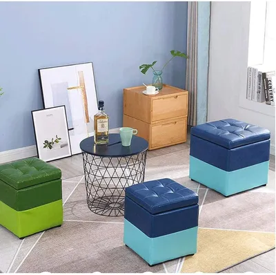 Produktbild von Fußbank und Fußhocker mit Aufbewahrung, Lederhocker für Frisierkommode, Wohnzimmer, Foyer oder Sofa, 40 × 40 × 40 cm