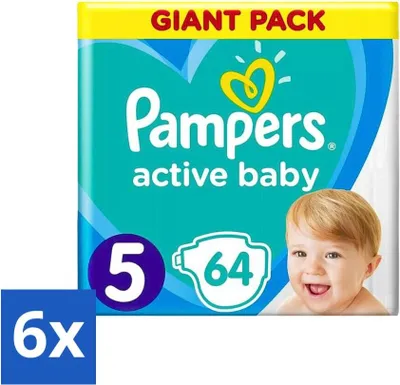 Image de Pampers - Active Baby - Couches - Taille 5 (11-16 kg) - Coupe souple - 64 couches - Pack économique - 6 pièces