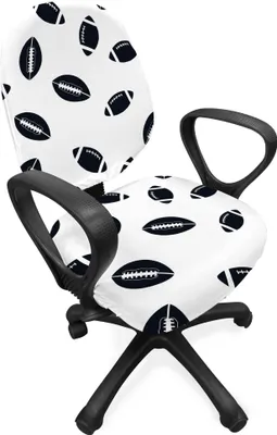 Produktbild von ABAKUHAUS American Football Bürostuhl Schonbezug, schwarz Balls, dekorative Schutzhülle aus Stretchgewebe, Schwarz-Weiss