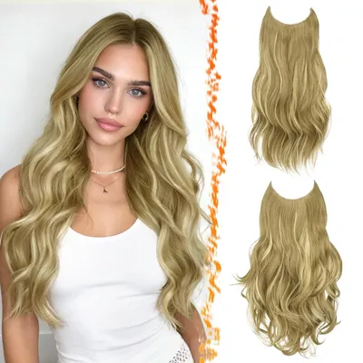 Imagen del producto de Juego de 2 extensiones de cabello sintético doradas, de 50 cm