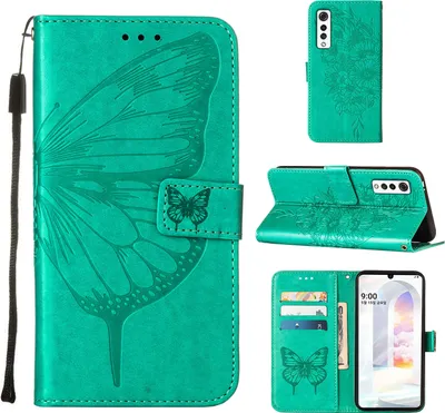 Produktbild von LG Velvet 2 Pro Hülle, Schmetterling Prägung Flip Leder Kartenfächer Schutzhülle Ledertasche mit Ständer für LG Velvet 2 Pro Grün