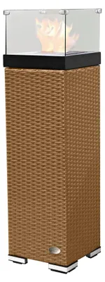 Produktbild von Ethanol Feuersäule Poly-Rattan Natur Edelstahl 120 cm hoch, 33x33 cm für Innen & Außen