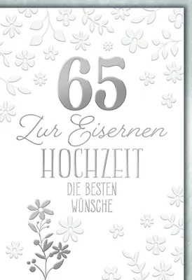Produktbild von Eiserne Hochzeit Glückwunschkarte mit Briefumschlag 65. Hochzeitstag in silber groß