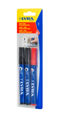 Produktbild von Lyra Permanentmarker Marker wasserfest für Holz Metall Stein 2x schwarz / 1x rot