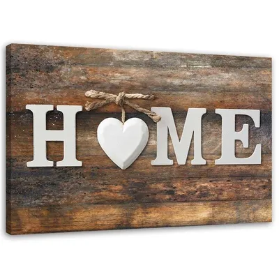 Produktbild von Leinwandbild home inschrift herz holz vintage 100x70 cm Feeby braun wandbild bereit zum aufhängen