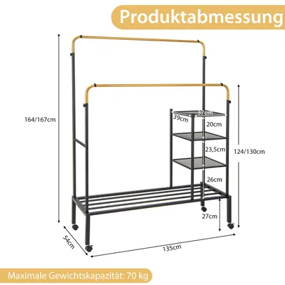 Industrieller Kleiderständer Mit Rollen & Bodenablage – Schwarz, Robust, Mobil, 150 Cm Hoch, 50 Kg Tragkraft