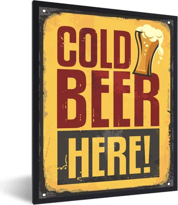 Produktbild von MuchoWow® MuchoWow® Gerahmtes Poster Mannshöhle - Bier - Jahrgang 30x40 cm - Poster mit zchwarzem Bilderrahmen - Wanddeko - Kunstdrucke