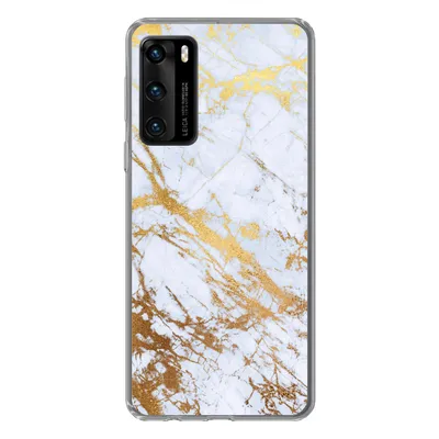 Produktbild von MuchoWow® Handyhülle Schutzhülle Hülle für Huawei P40 Marmor - Gold - Weiß - Luxe - Marmoroptik - Glitzer Silikon Softcase Handy Hülle - Handytasche