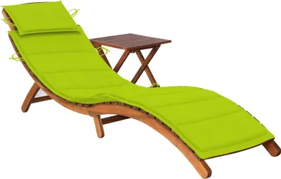 Image de Chaise longue de jardin avec table et coussin Bois d'acacia